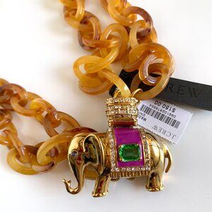 Vintage J. Crew Jeweled Elephant Faux Tortoise Link Layered Lucite Necklace